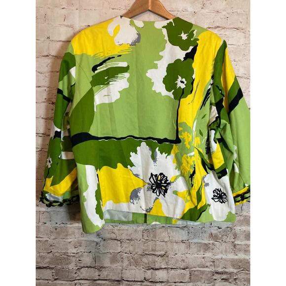 Trenz by Theresa Renz Blazer Jacket Womens 2X Yellow & Green Open Front Floral - Picture 10 of 12